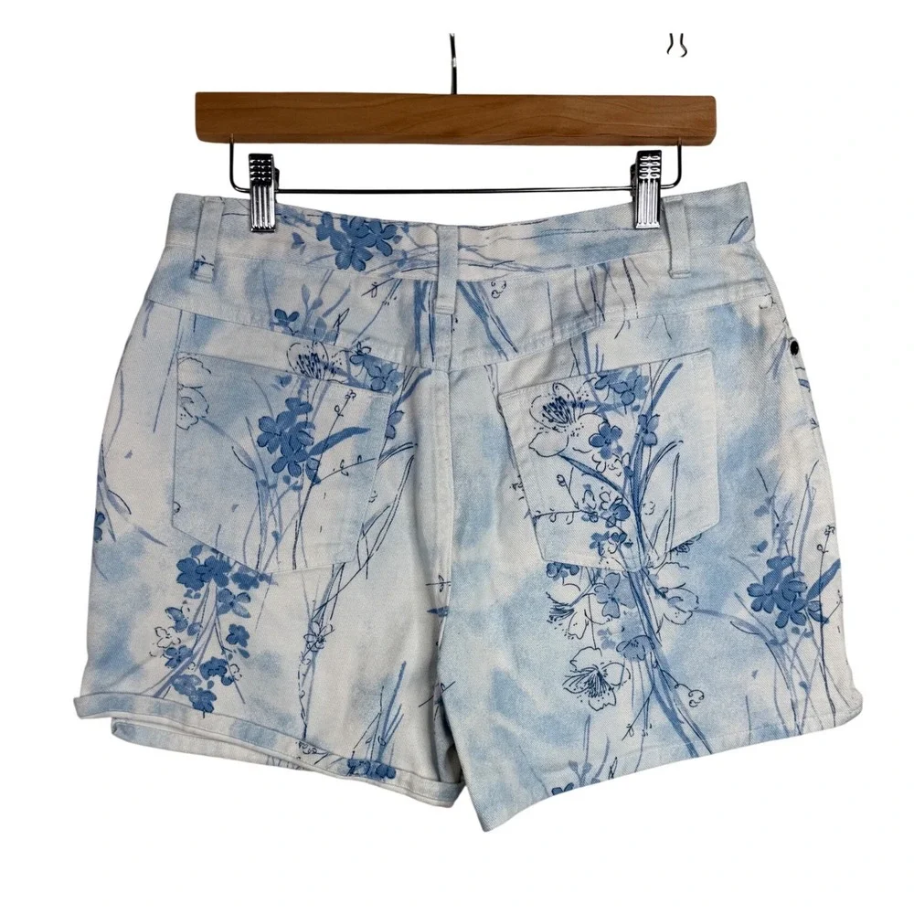 New Bill Blass Vintage Floral/Butterfly Print Hi Rise‎ Shorts size 10 Blue/White